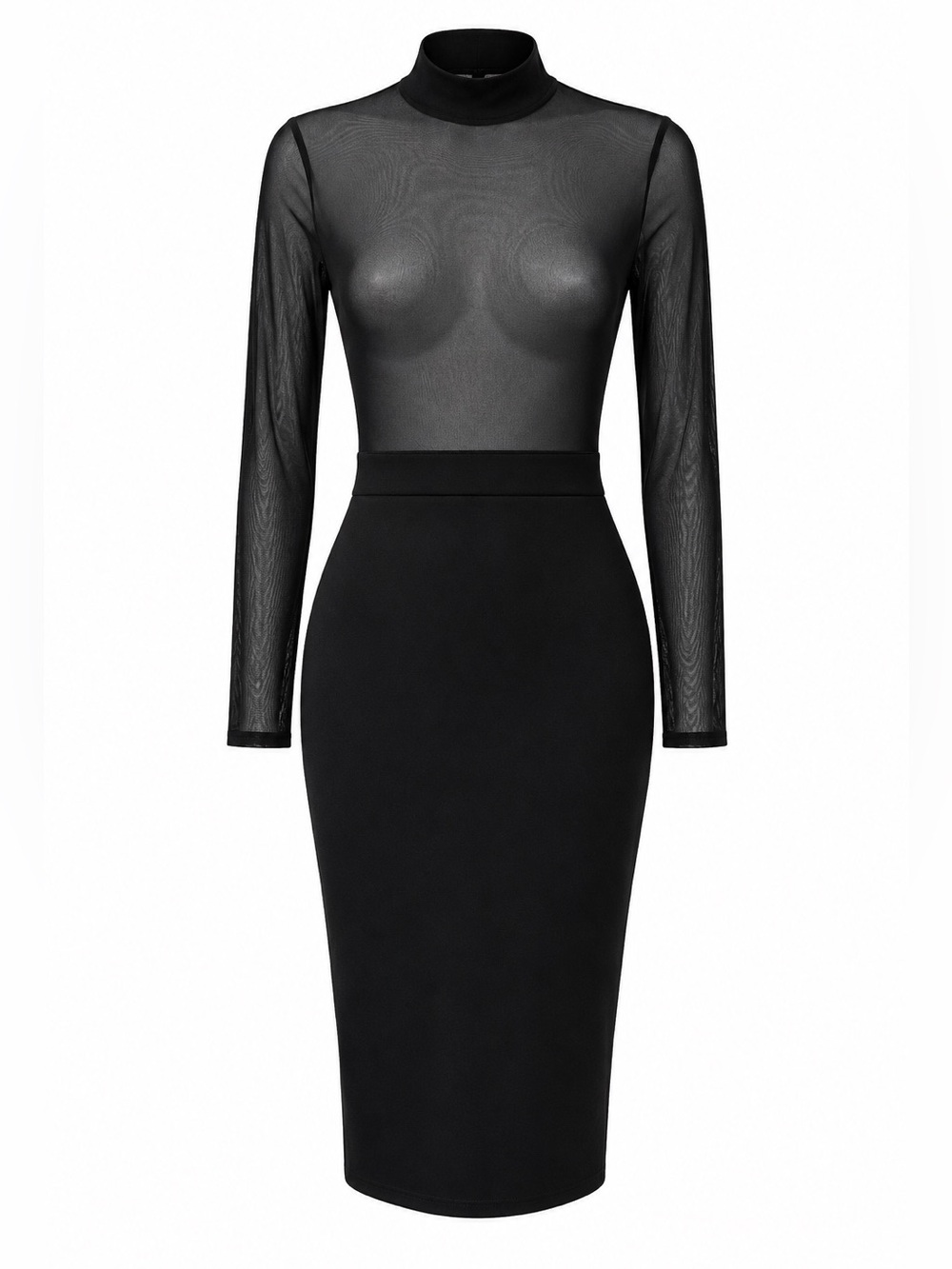 Missguided Black Sheer Mesh Bodycon Midi Dress Size 4
